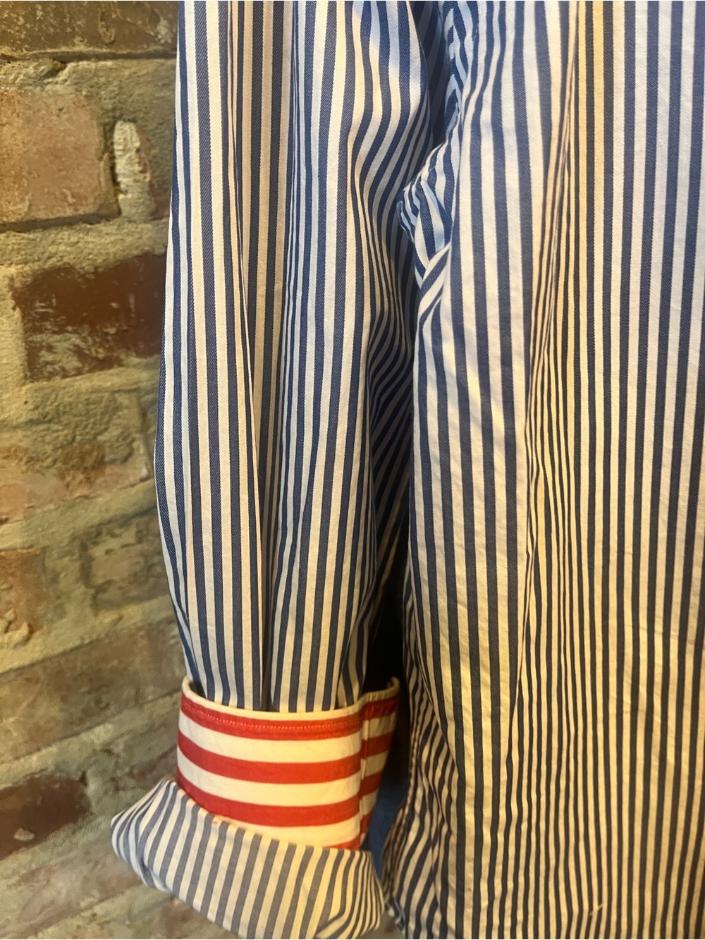 Tommy Hilfiger Navy and White Striped Shirt with Red Ruffle and flag embroidery - Picture 4 of 10